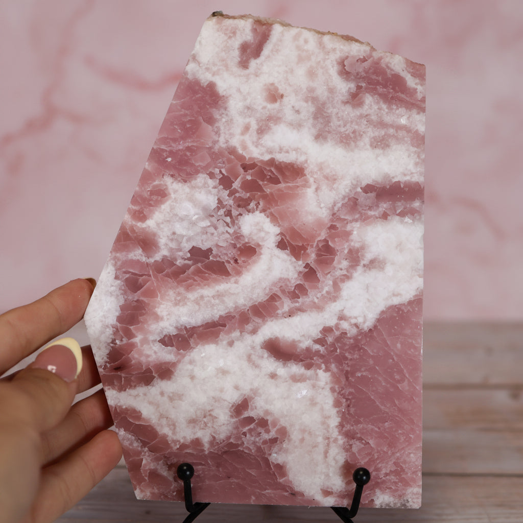 Strawberries and Cream Pink Opal Slab with Stand