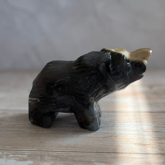Black Agate Bear Carving (UV Reactive)