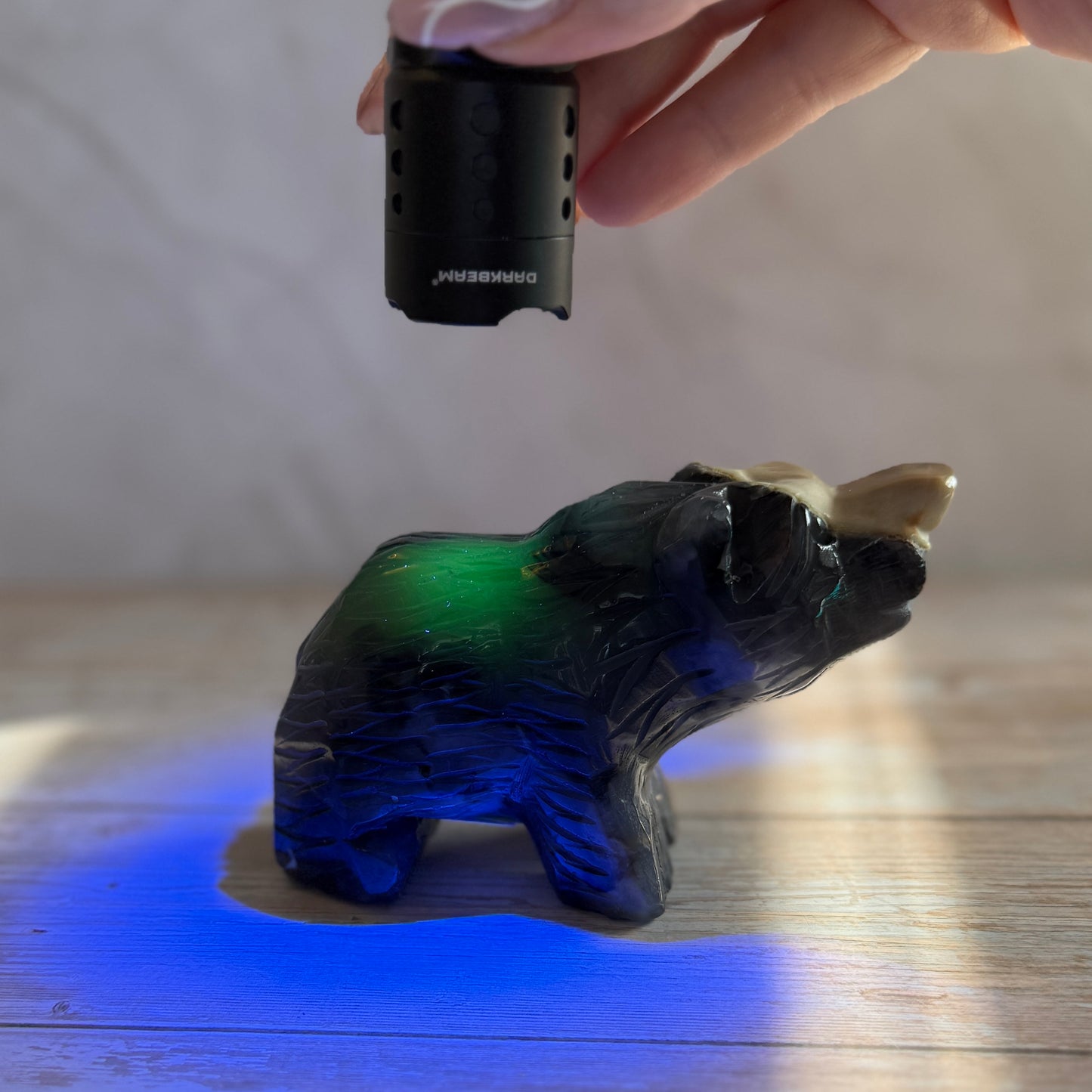 Black Agate Bear Carving (UV Reactive)