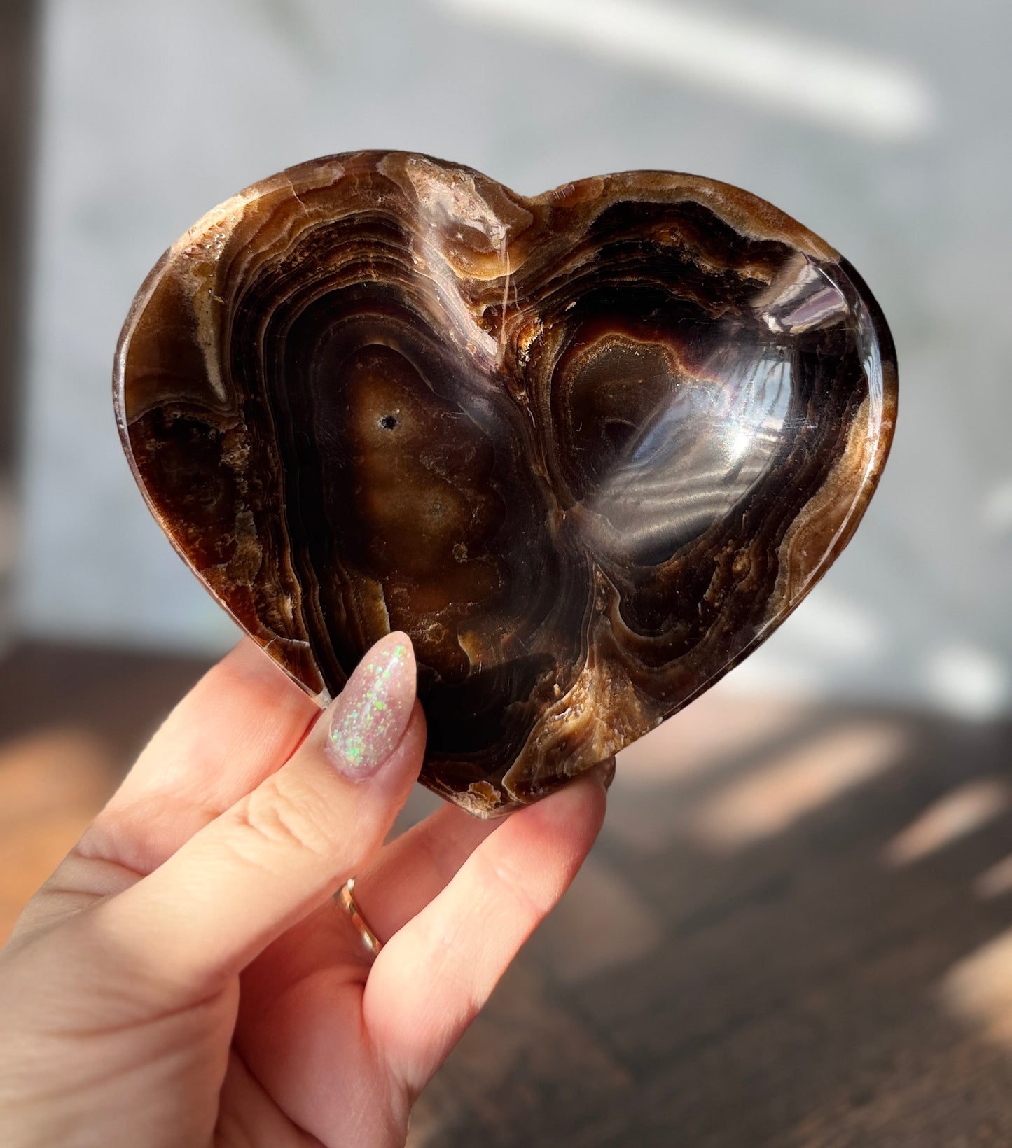 Chocolate Calcite Heart Bowl | Chocolate Calcite Crystal Bowl | Heart Shaped Crystal Dish