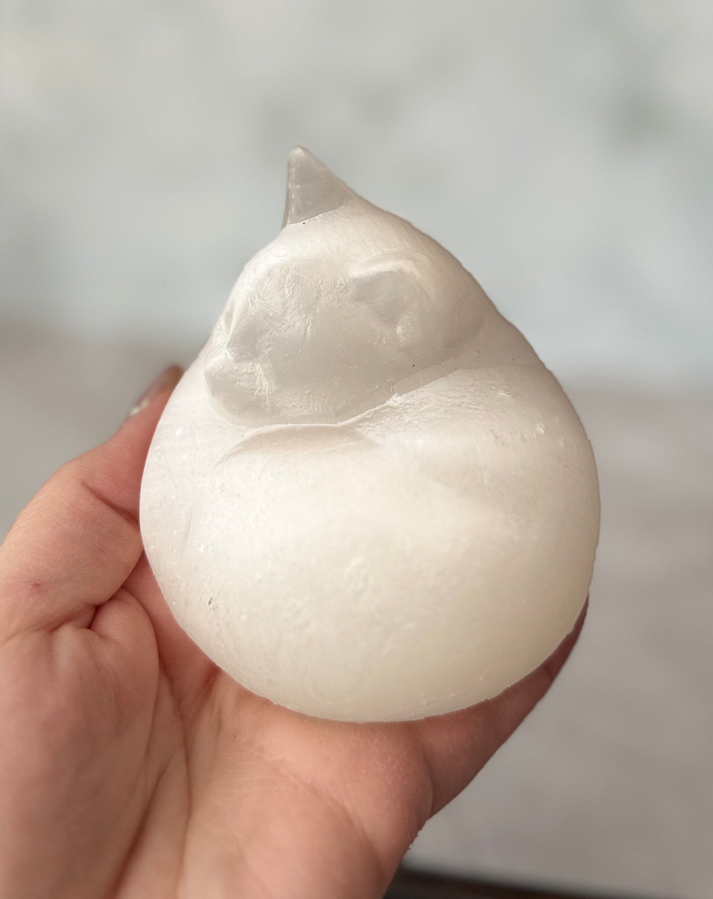 Selenite Sleeping Cat Carving