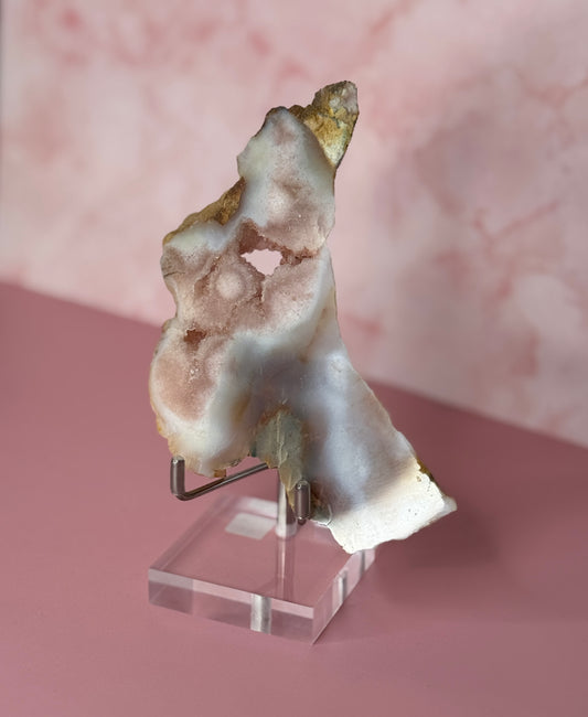 Natural Pink Amethyst Slab with Druzy Crystals