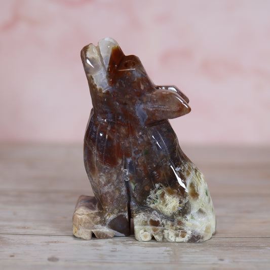 Ocean Jasper Carved Wolf