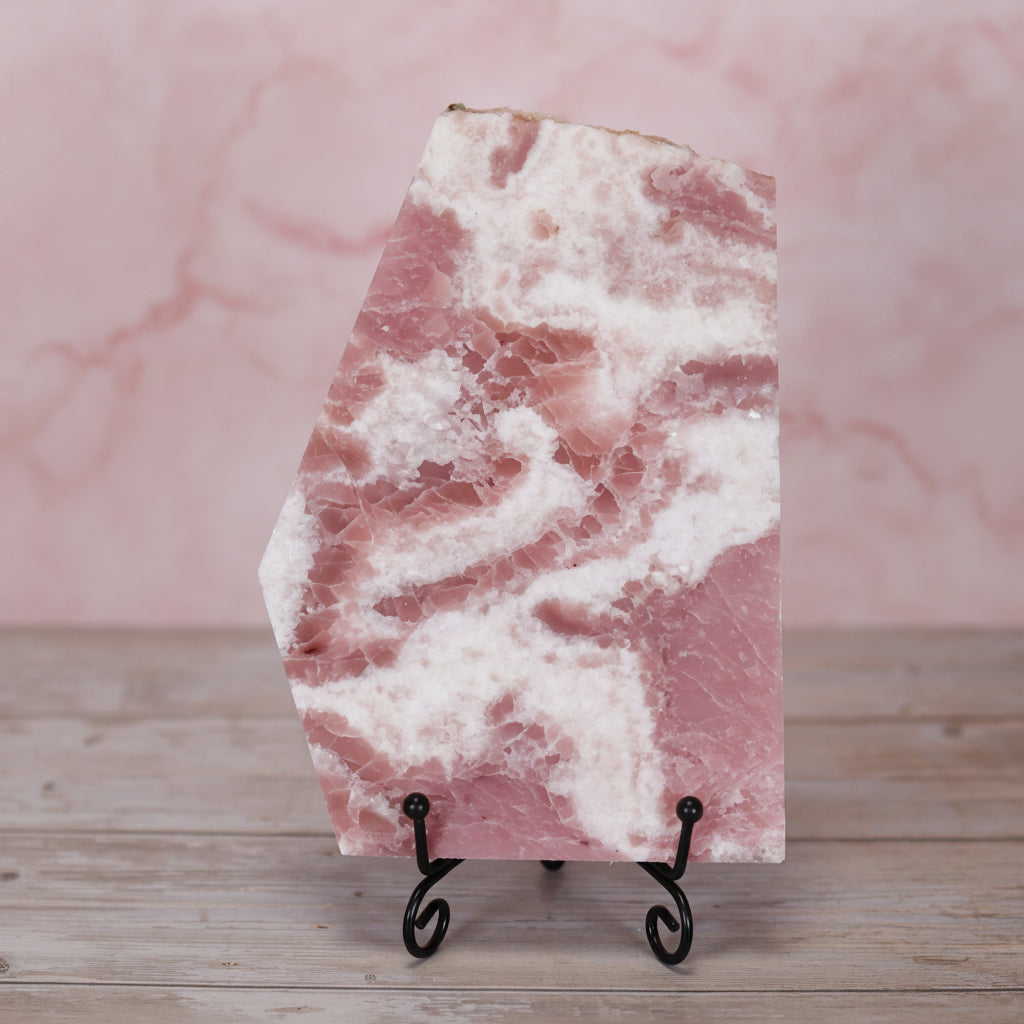 Strawberries and Cream Pink Opal Slab with Stand