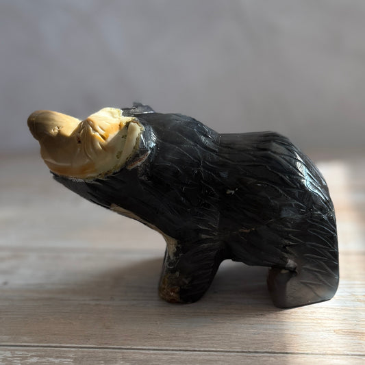 Black Agate Bear Carving (UV Reactive)
