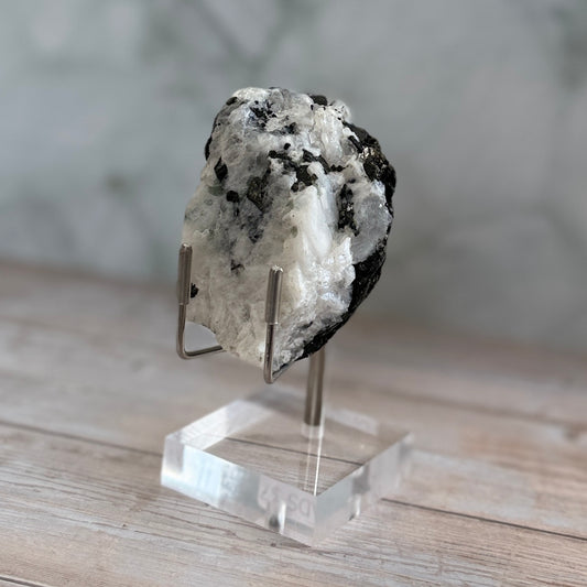 Black Tourmaline in Blue Flash Moonstone 171g
