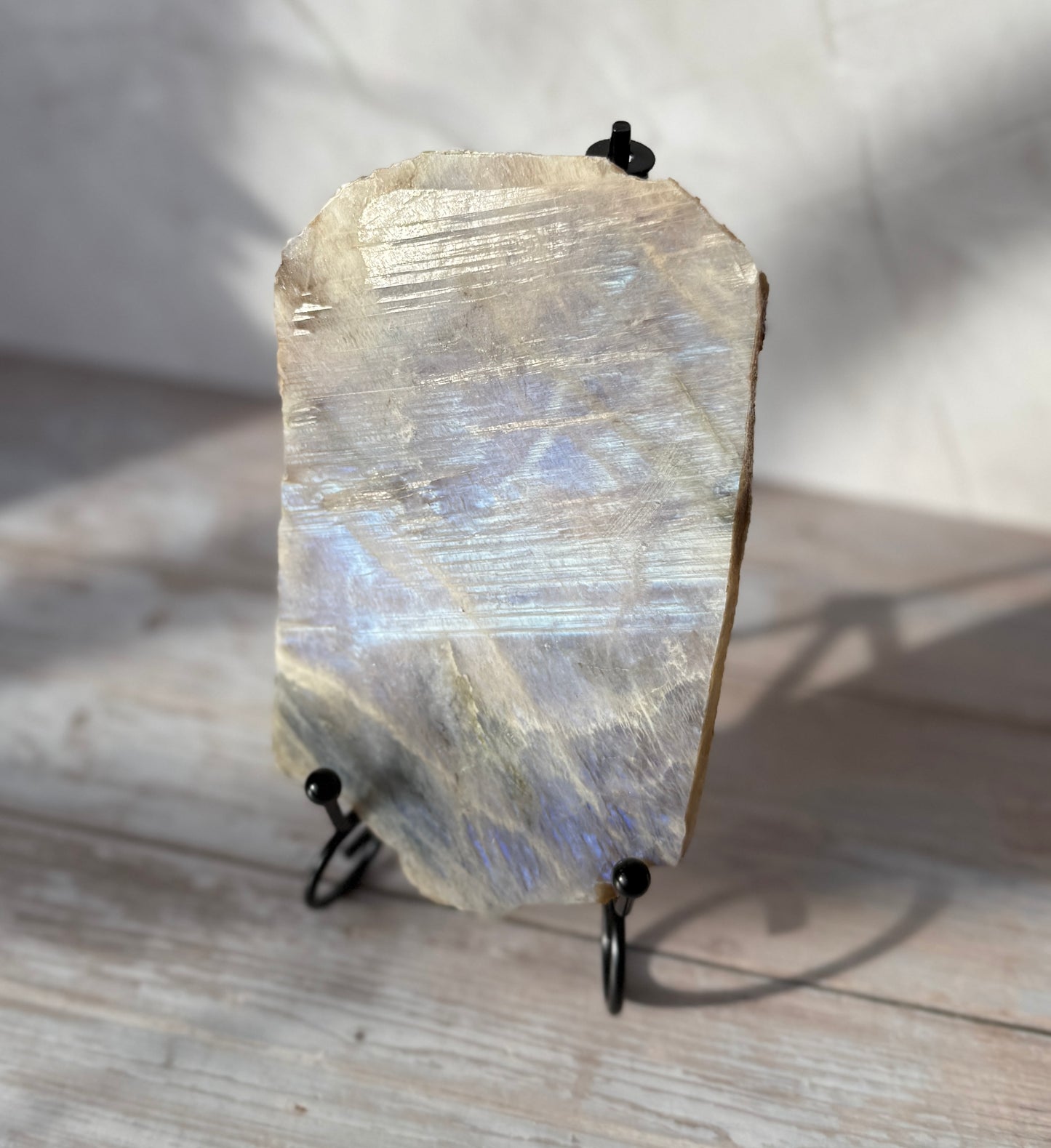 Blue Flash Moonstone Slab with Stand B