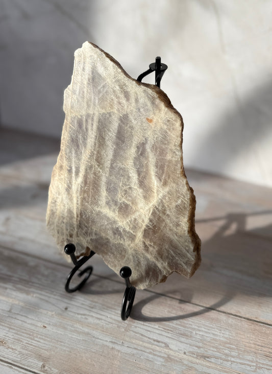 Blue Flash Moonstone Slab with Stand