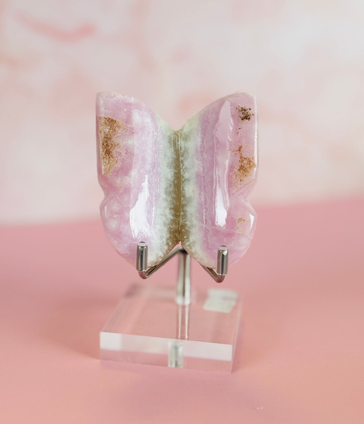 Pink Aragonite Butterfly Carving – 131g | 2.75" x 2.5" #4