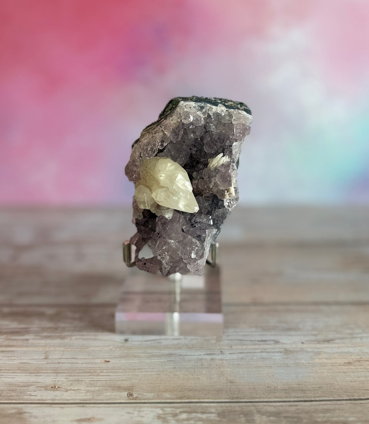 Amethyst Cluster with UV Reactive Pink Calcite