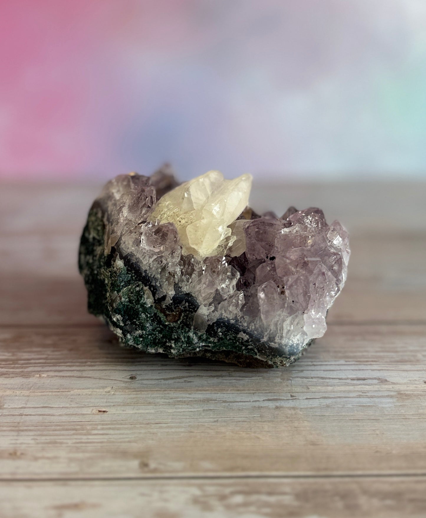 Amethyst Cluster with UV Reactive Pink Calcite