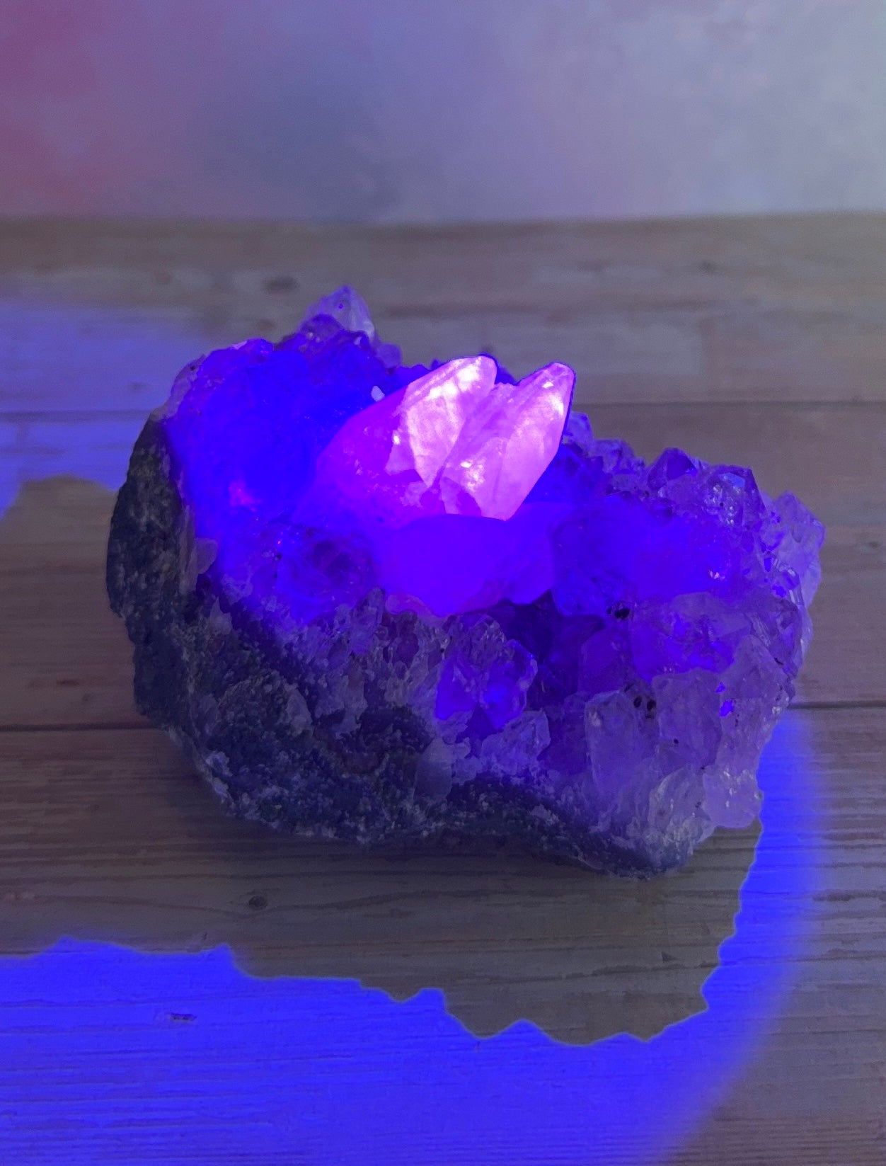 Amethyst Cluster with UV Reactive Pink Calcite
