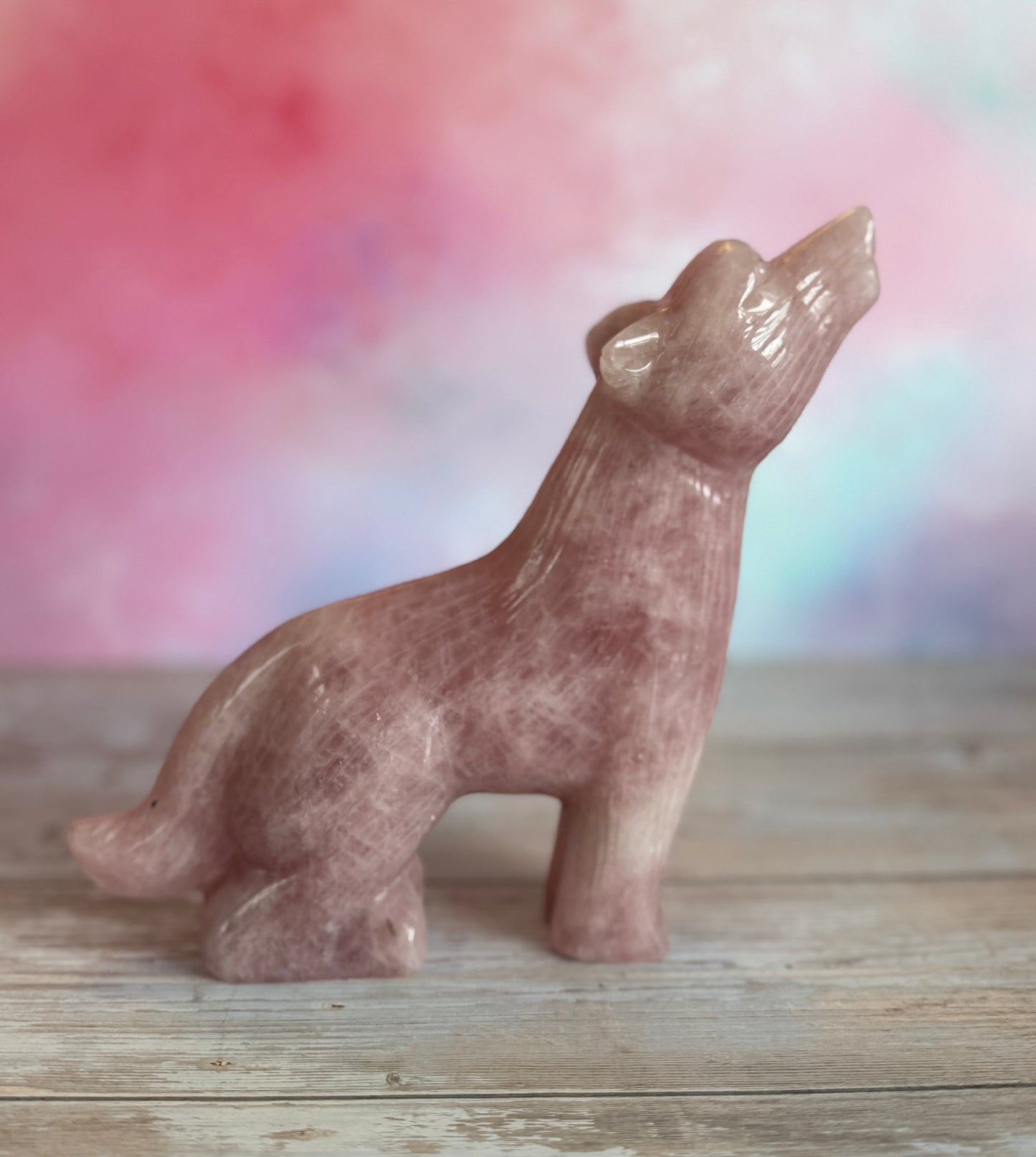 Carved Rose Quartz Wolf – 630g
