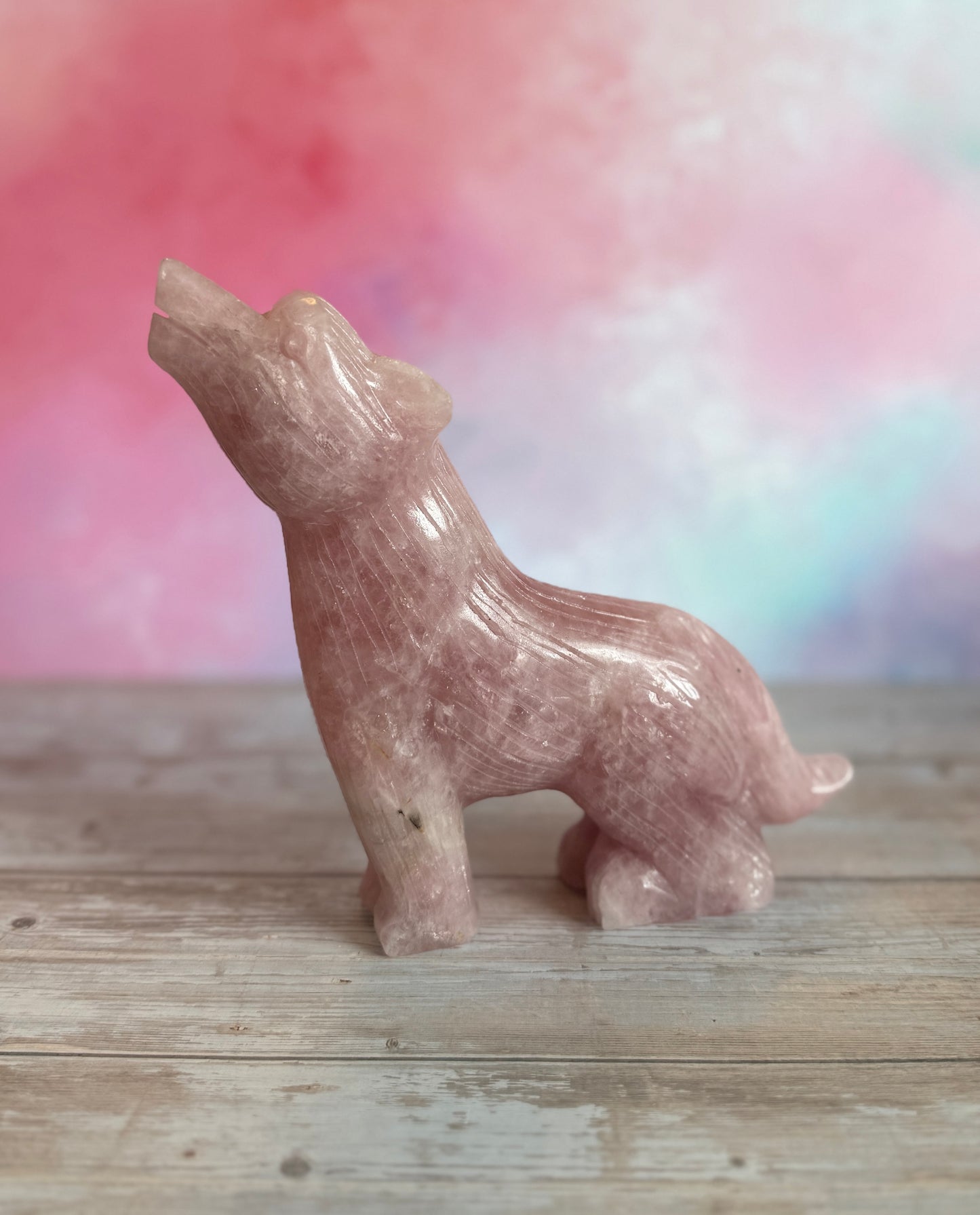 Carved Rose Quartz Wolf – 630g
