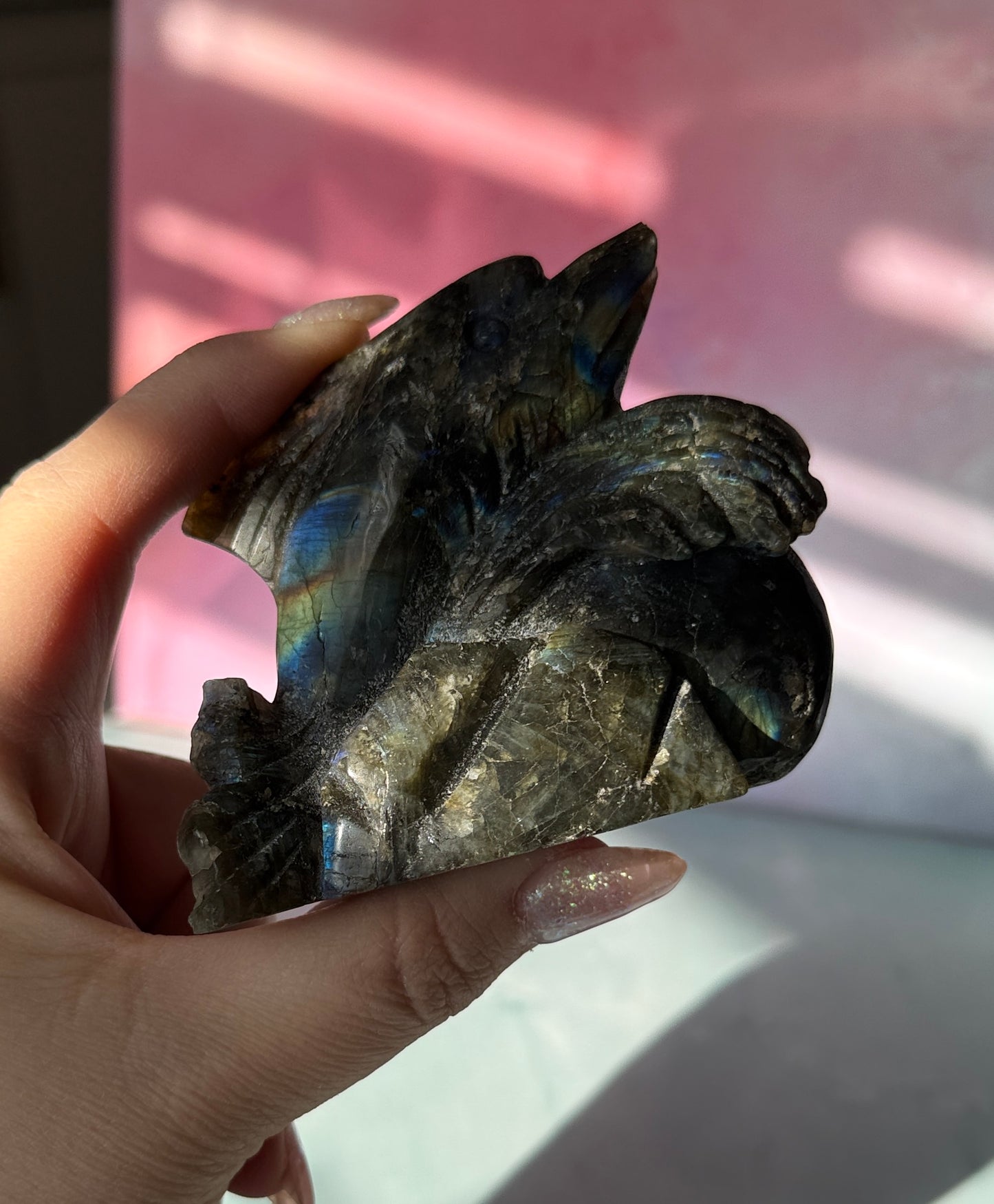 Labradorite Dolphin Crystal Carving 245g
