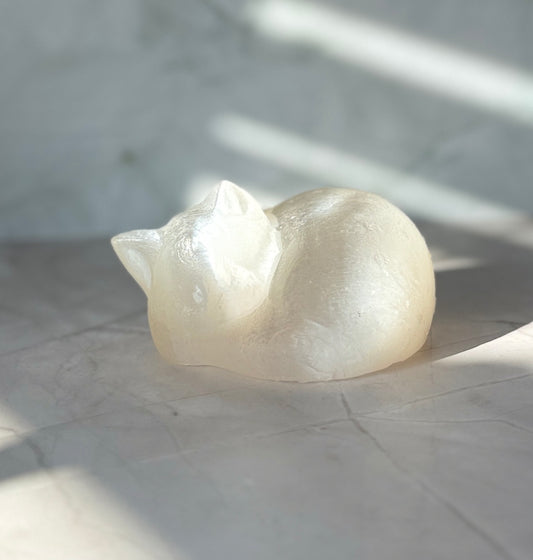 Selenite Sleeping Cat Carving