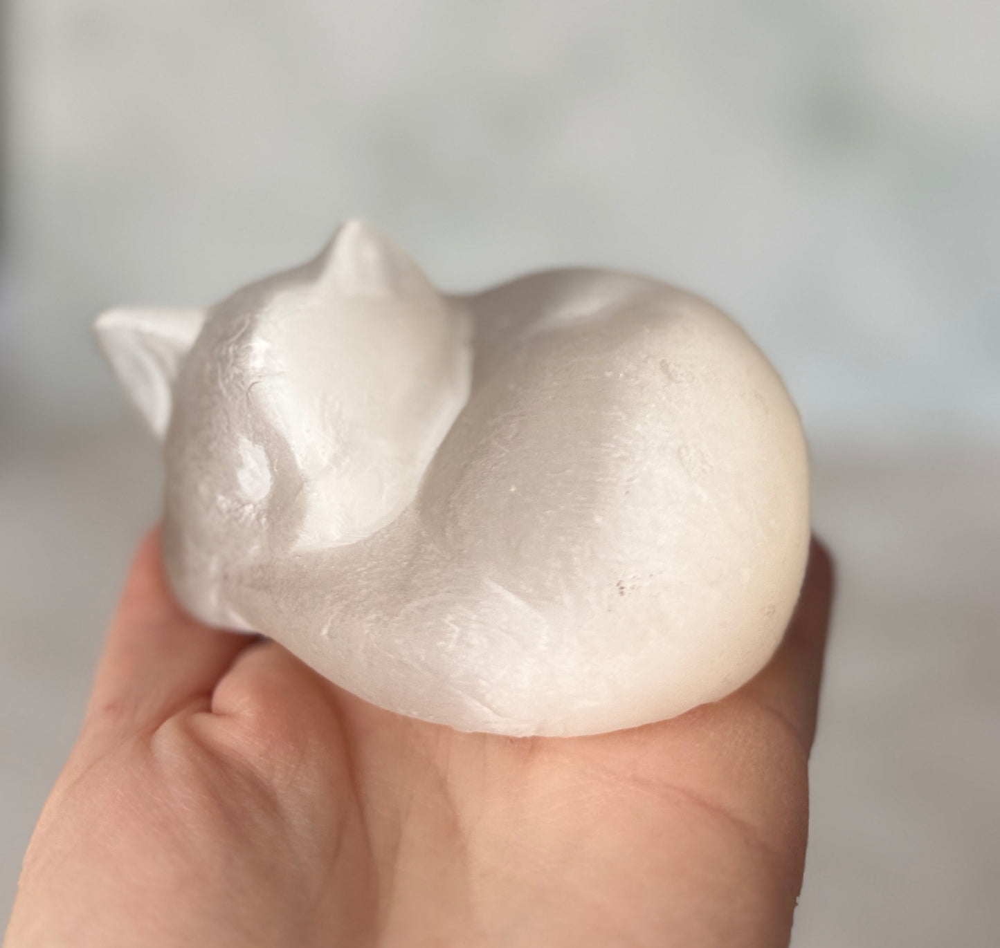 Selenite Sleeping Cat Carving