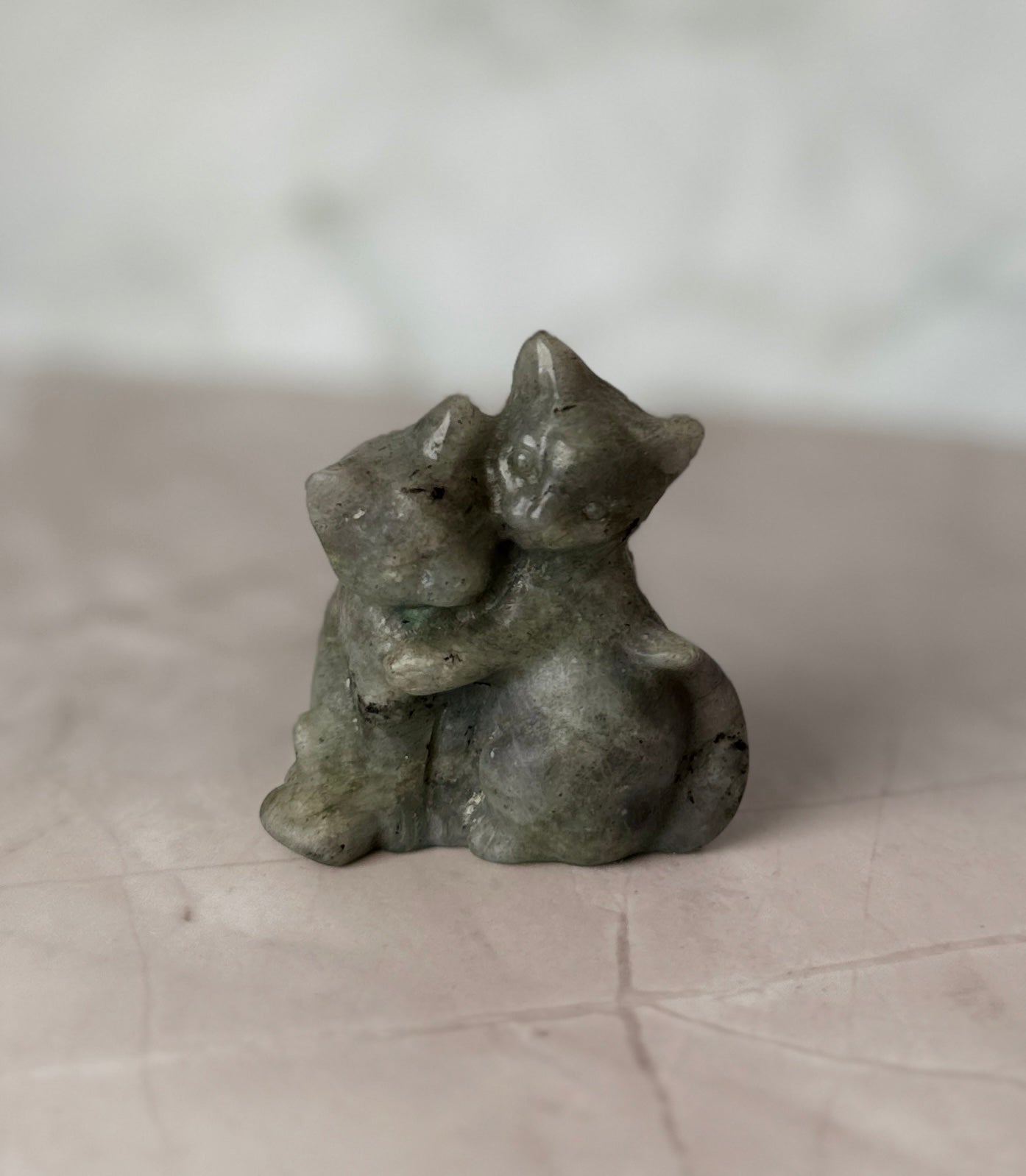 Labradorite Hugging Cats Carving