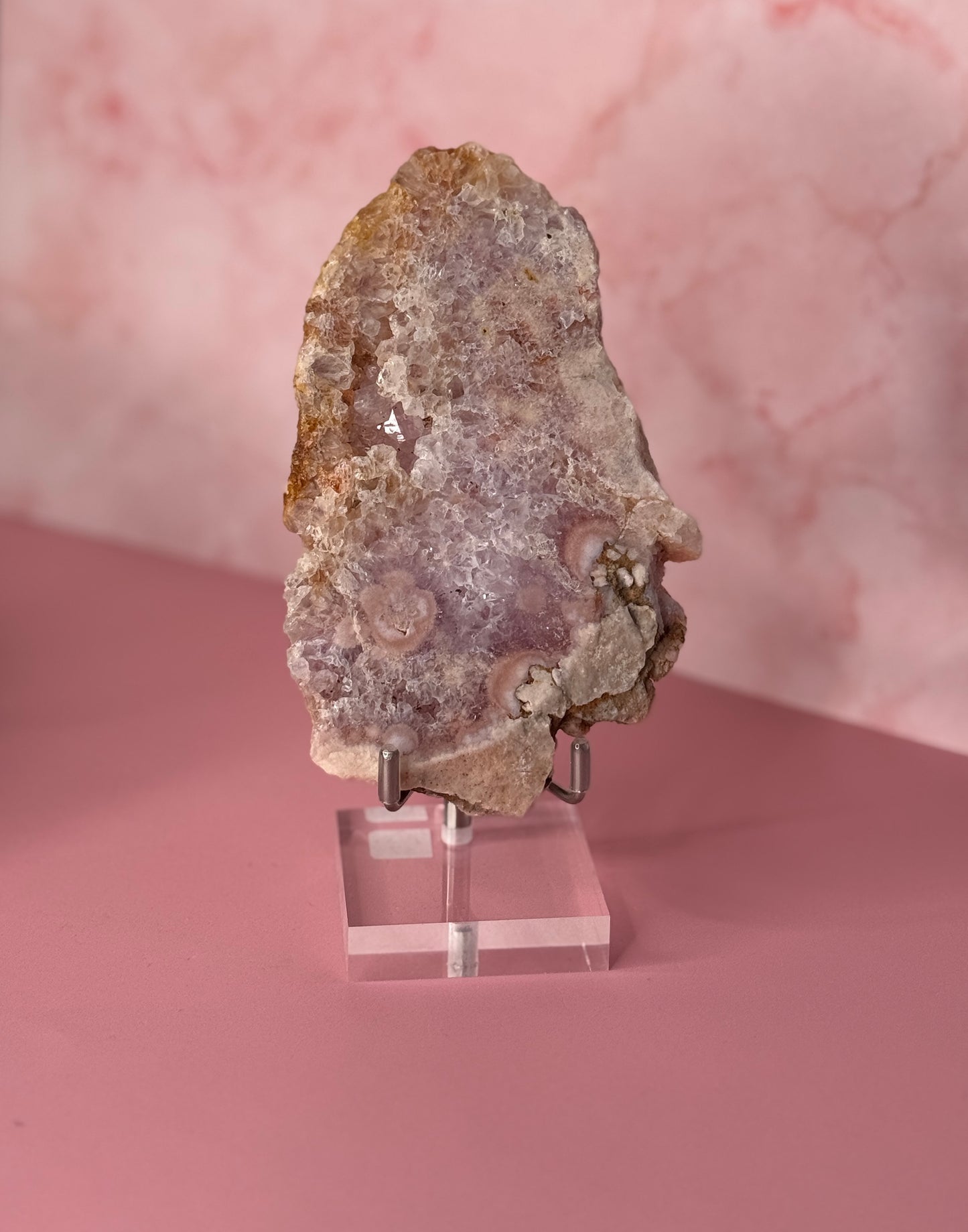 Natural Pink Amethyst Slab with Druzy Crystals