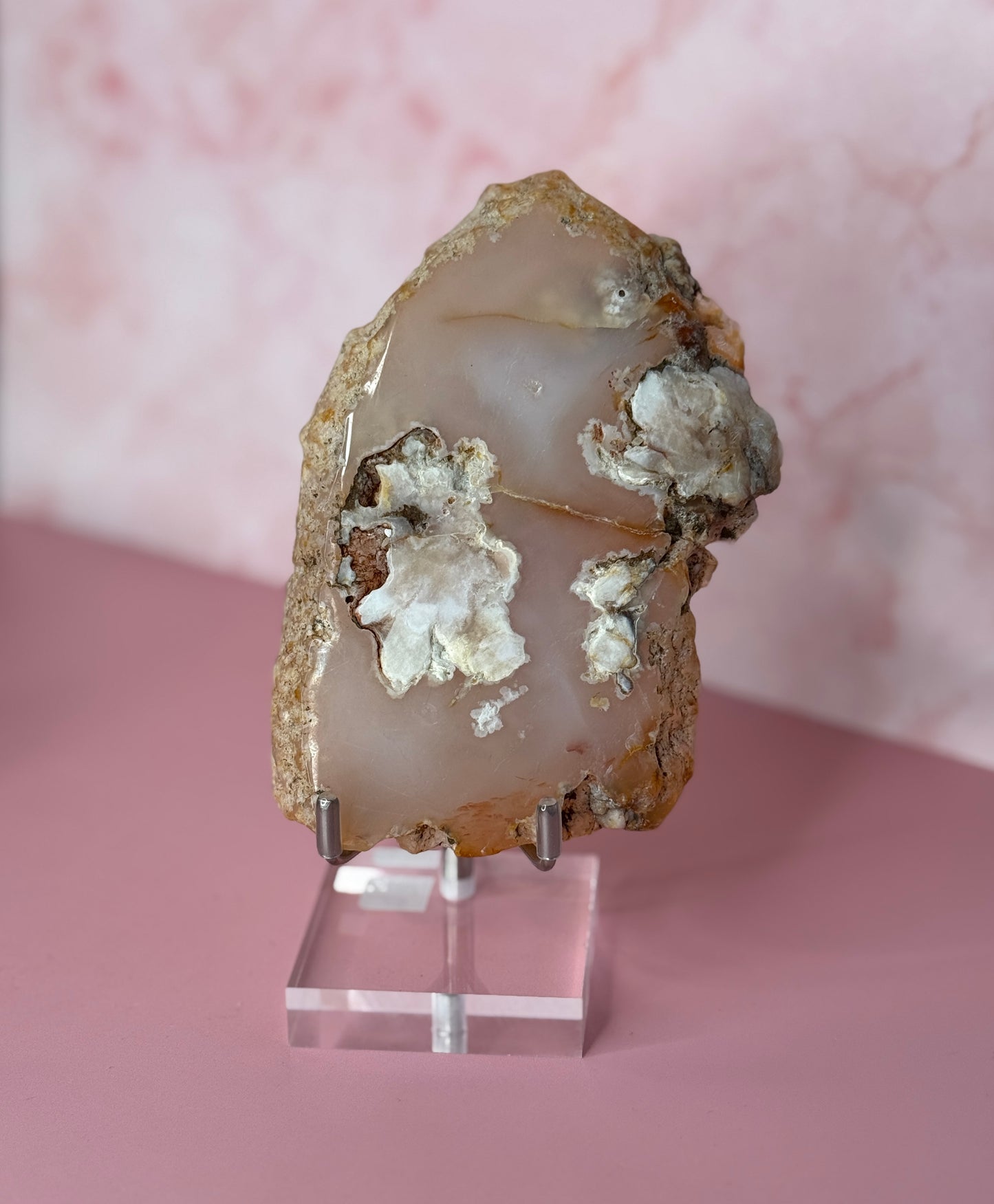 Natural Pink Amethyst Slab with Druzy Crystals