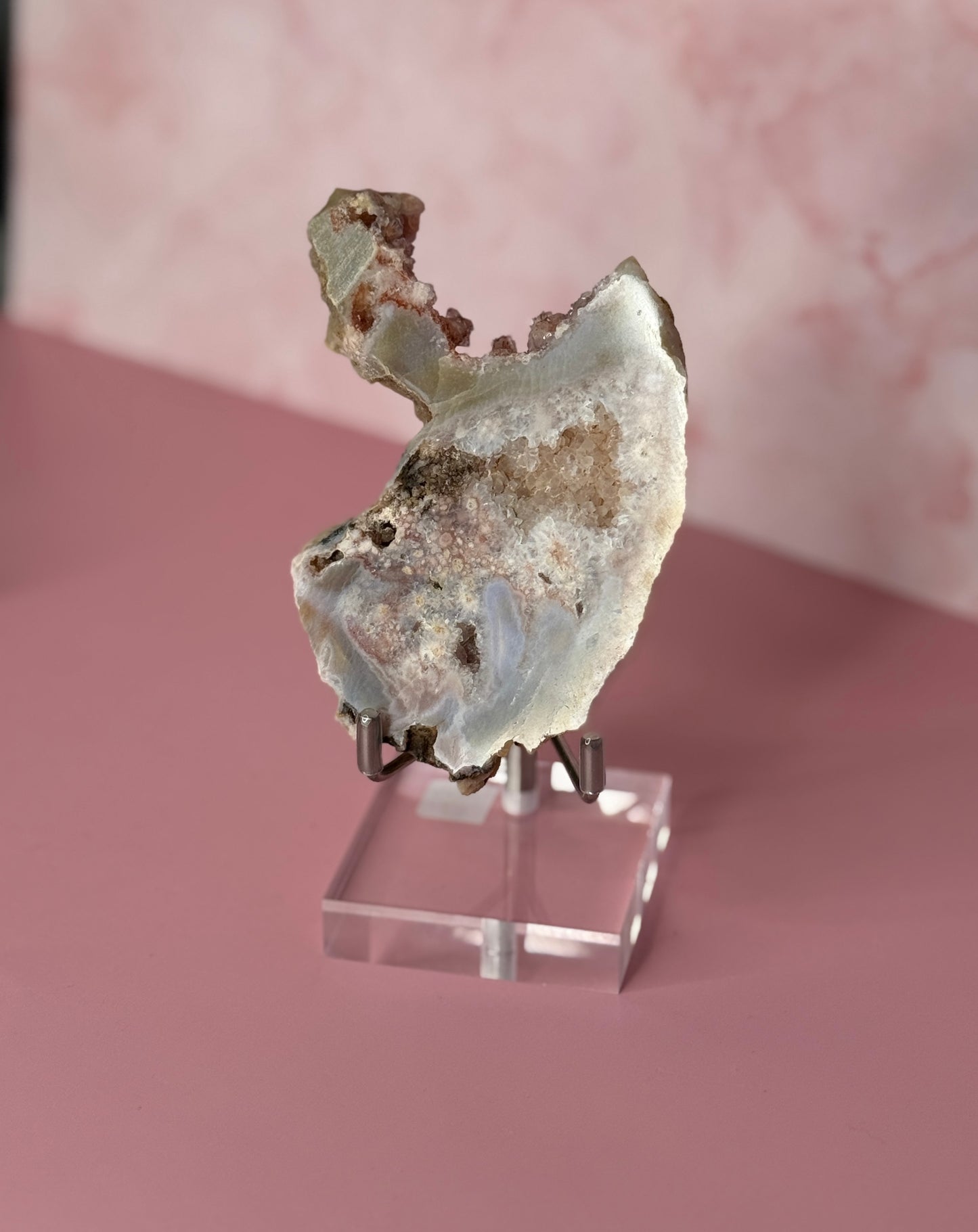 Natural Pink Amethyst Slab with Druzy Crystals