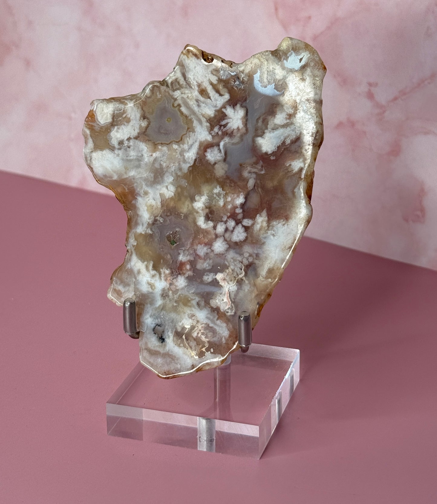 Natural Pink Amethyst Slab with Druzy Crystals